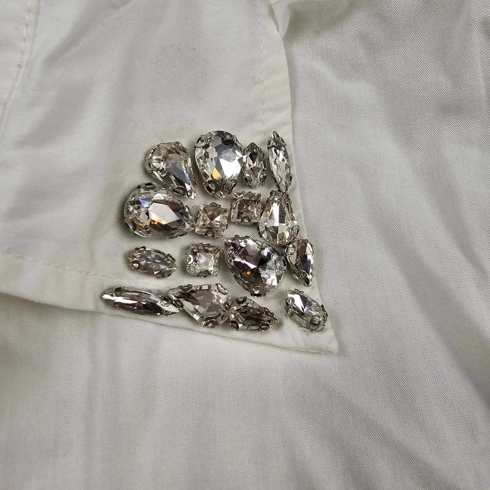 Mother The Honor Shirt XS White Crystal Embellished Collar Luxury Button Down - Picture 3 of 8